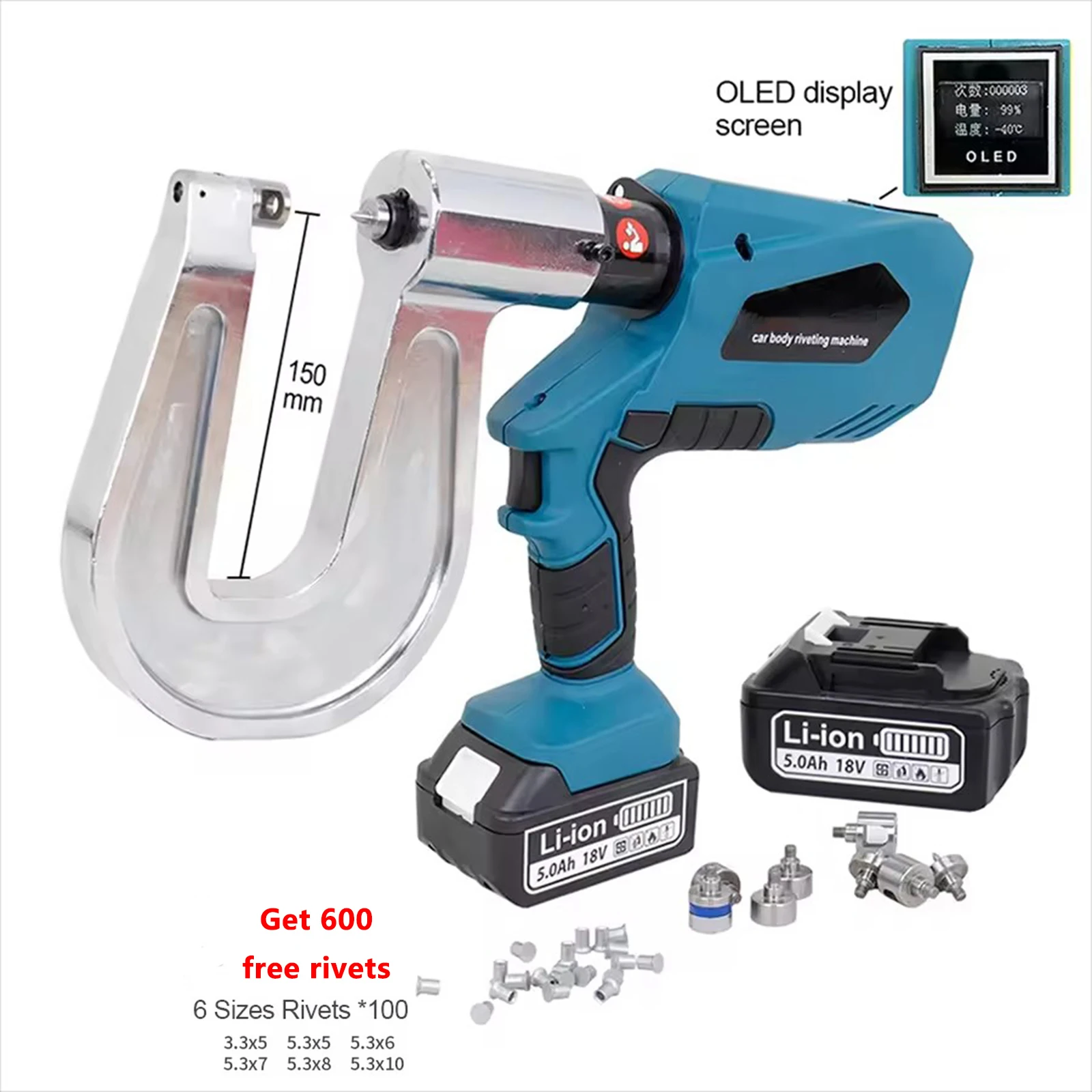 Aluminum Body Riveting Machine Rivet Gun 150 MM Depth Pressure Adjustable