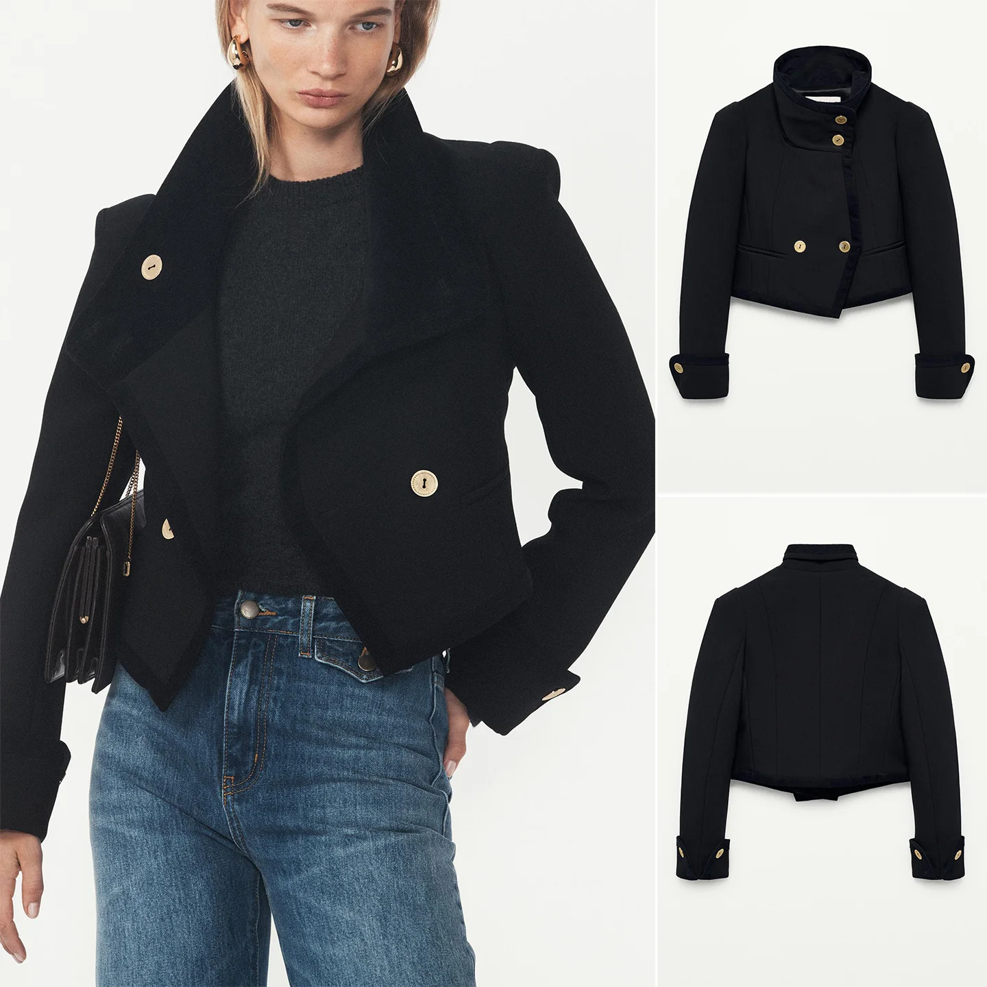 

Winter New Women's Long Sve High Collar ort Jaet Double Button Design ket Decorated Outerwear Commute Sle Polyest...