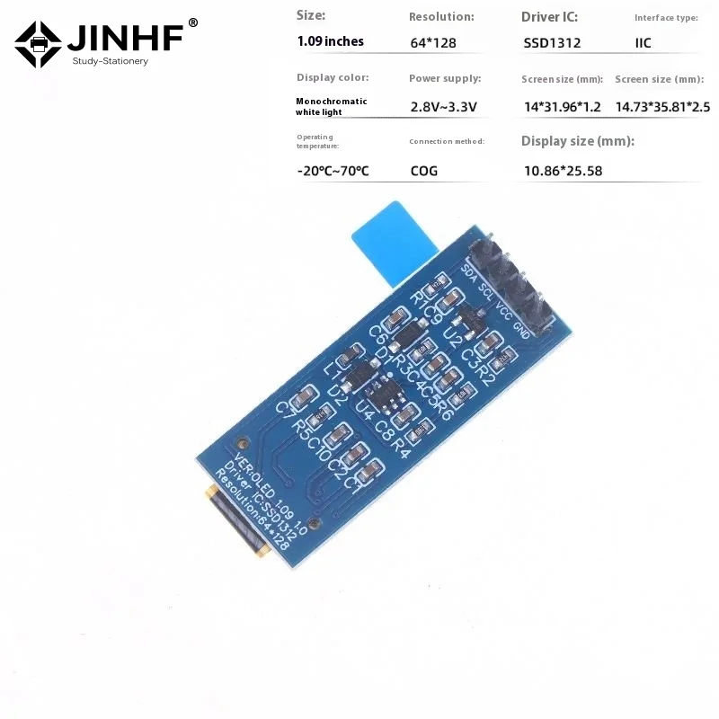 Módulo de pantalla OLED de 1,09 pulgadas 128x64 SSD1312 I2C interfaz de 4 pines para Arduino Raspberry Pi vista amplia de baja potencia