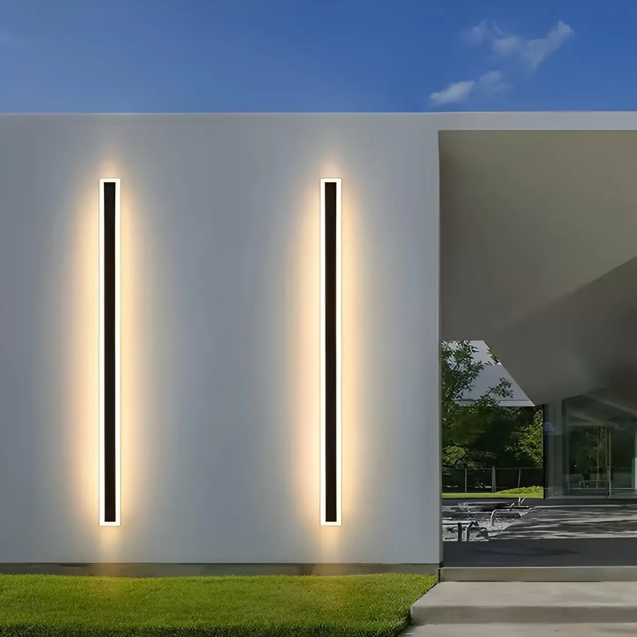 مصباح حائط طويل LED خارجي خارجي مقاوم للماء باللونين الأسود والأبيض لتصميم شريط طويل لشرفة المرآب #5