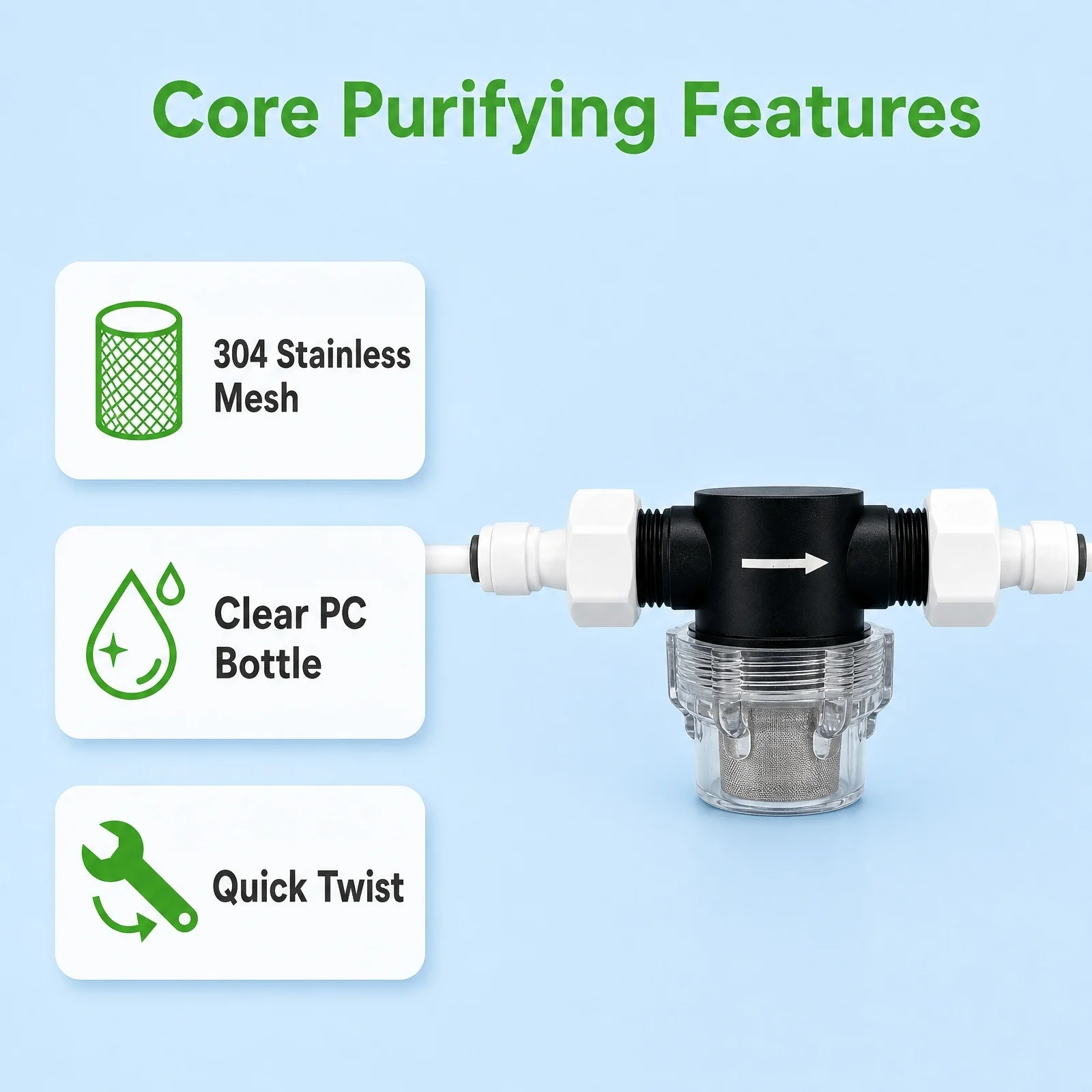 Embedded water pre-filter 304 stainless steel mesh Transparent PC filter housing For irrigation pumps and agricultural sprayers