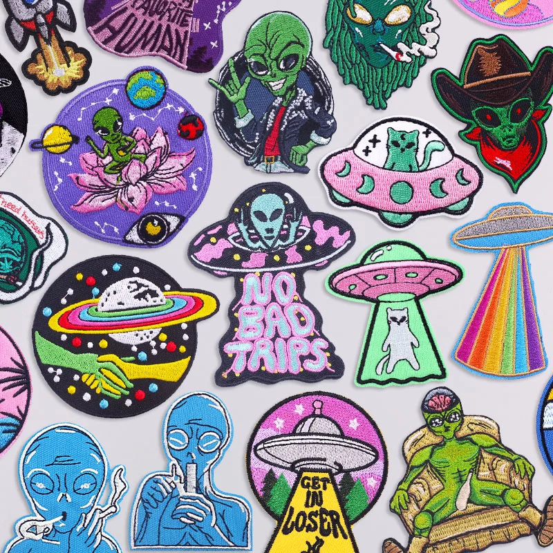Space UFO Embroidery Patch For Clothing Stickers Cartoon Alien Applique Iron On Patches On Clothes Sewing/Fusible Decorate Patch