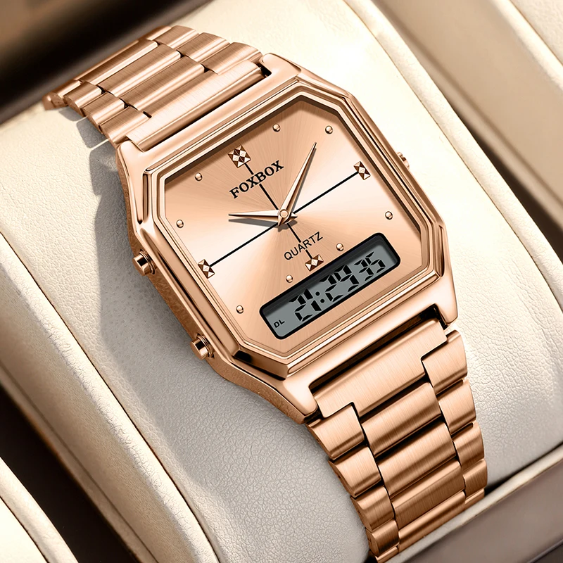 

FOXBOX New Women's Watch Rose Gold Top Brand Luxury Analog Digital Watch For Women Waterproof Quartz Ladies Girls Watches Clock