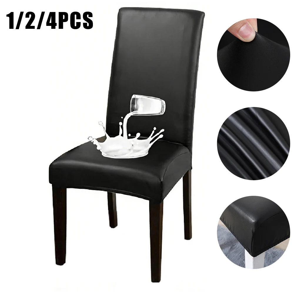 1/2/4PCS PU Fabric Chair Cover Dustproof Leather Dining Chair Slipcover Elastic Anti-Slip Solid Color Chair Seat Cover Office