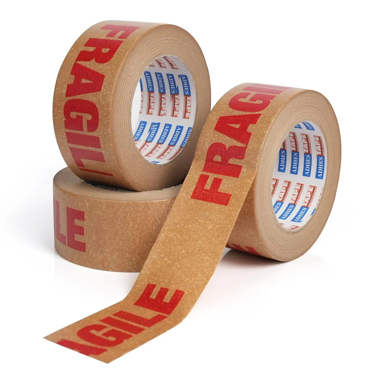 

ADHES Fragile Tape, Biodegradable Kraft Paper Tape - 2in x 55yds, 3 Rolls, Strong Adhesive, Eco-Friendly Paper Packing T