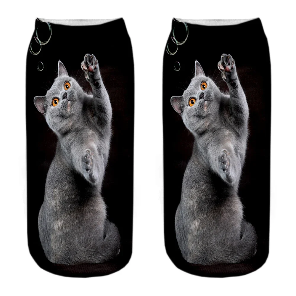 متعددة القط سعيد الجوارب للنساء ثلاثية الأبعاد مطبوعة الملونة الكرتون الحيوان الكاحل Sokken عيد الميلاد عيد الهالوين السنة الجديدة هدية عيد ميلاد #4