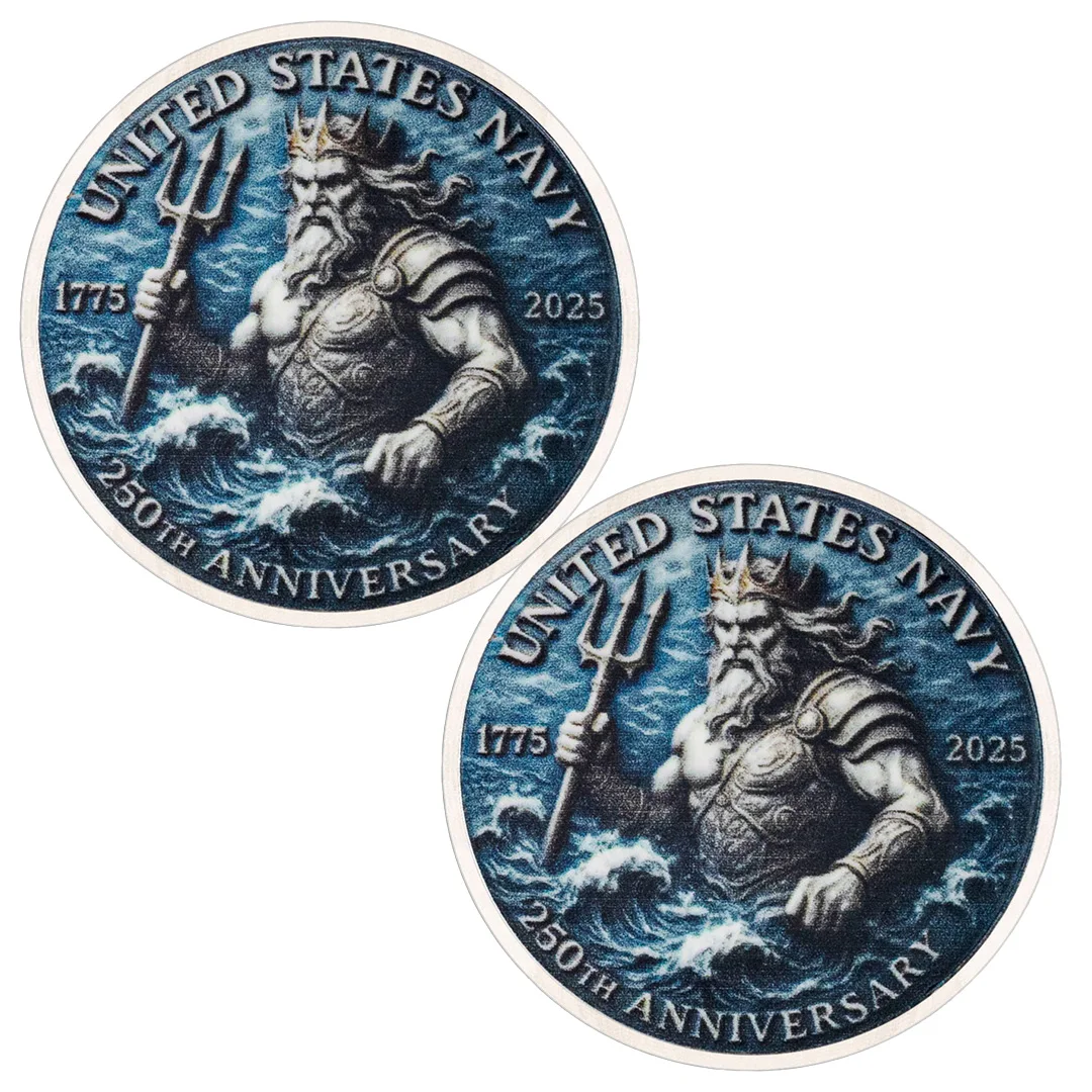 عملة تذكارية جديدة مطلية بالفضة على شكل بحرية أمريكية بوسيدون للذكرى الخمسين