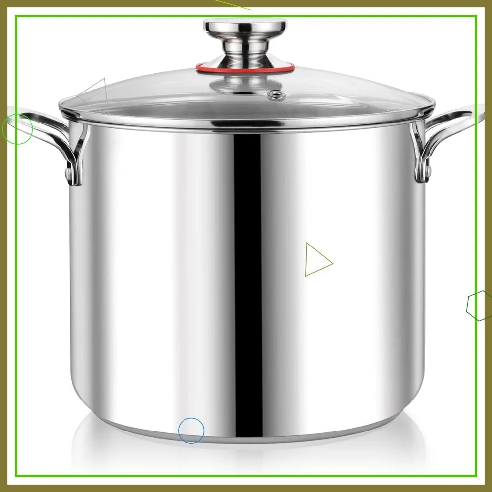 

Кастрюля из нержавеющей стали на 12 кварт с крышкой, большая посуда для приготовления пасты и супов на индукционных, газовых и электрических плитах, можно мыть в посудомоечной машине