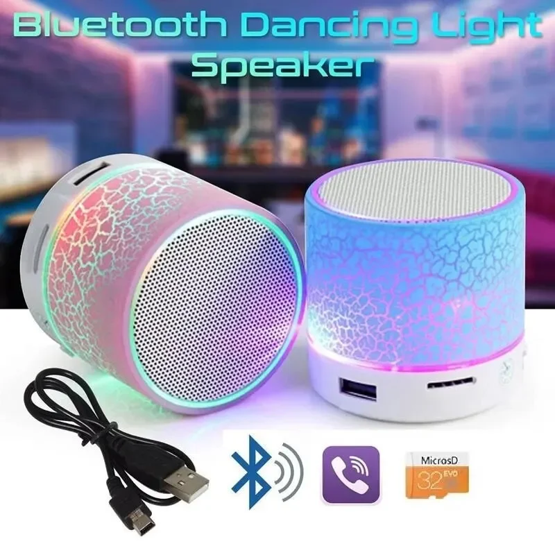 Bluetoothワイヤレスミニスピーカー,カラフルなLED,tfカード,usbサブウーファー,ポータブル,mp3,音楽プレーヤー,PC,電話用