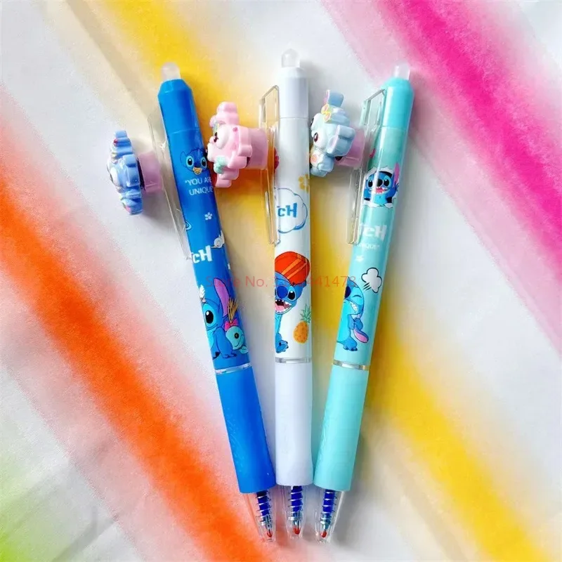 Imagem -03 - Disney-caneta Gel Apagável Cartoon Stitch Papelaria Boneca de Resina Rotativa Caneta Bonito Azul Tinta Preta Estudante Writing Practice Pen 30 Pcs