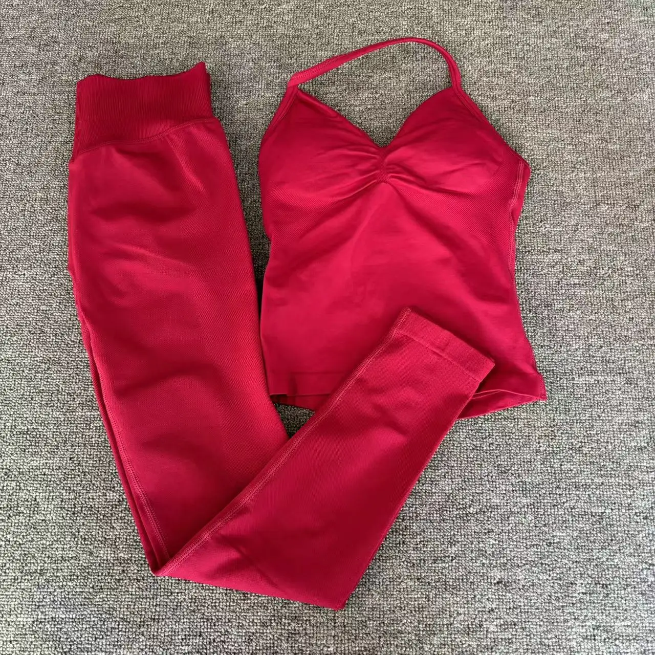 طقم مكون من قطعتين من ملابس اليوغا Df للسيدات ذات خطوط طويلة وسراويل ضيقة لصالة الألعاب الرياضية واللياقة البدنية ومجموعة ملابس للتمرين #5