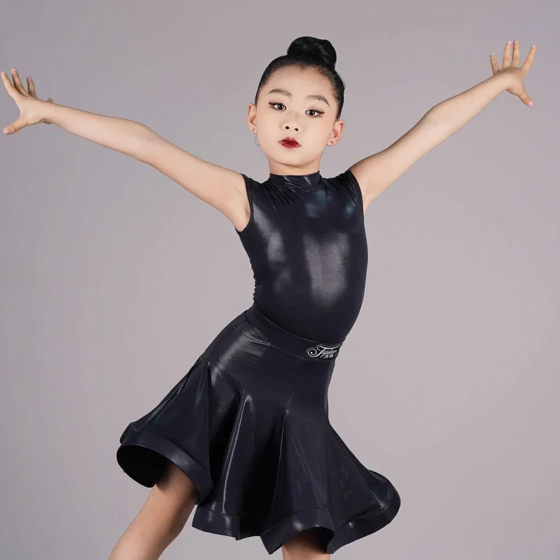 

Children'S National Standard Ballroom Dance Clothes Girls Black Latin Dance Dress Kids Performance Dancing Costumes