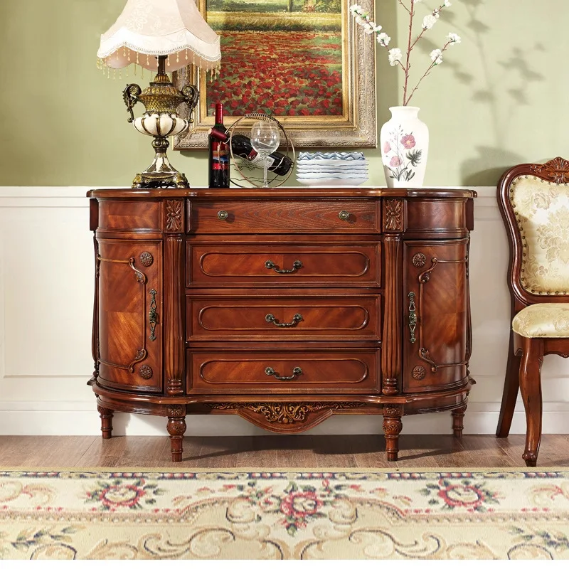 

American solid wood entrance cabinet, dining side locker, European semi-round entrance table, aisle wall side cabinet