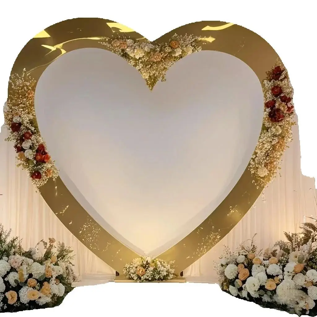 

NEW 1pcs Wedding Props Gold Silver Heart Shape Stainless Steel Arch Party Stage Background Screen Valentine's Day Decoration
