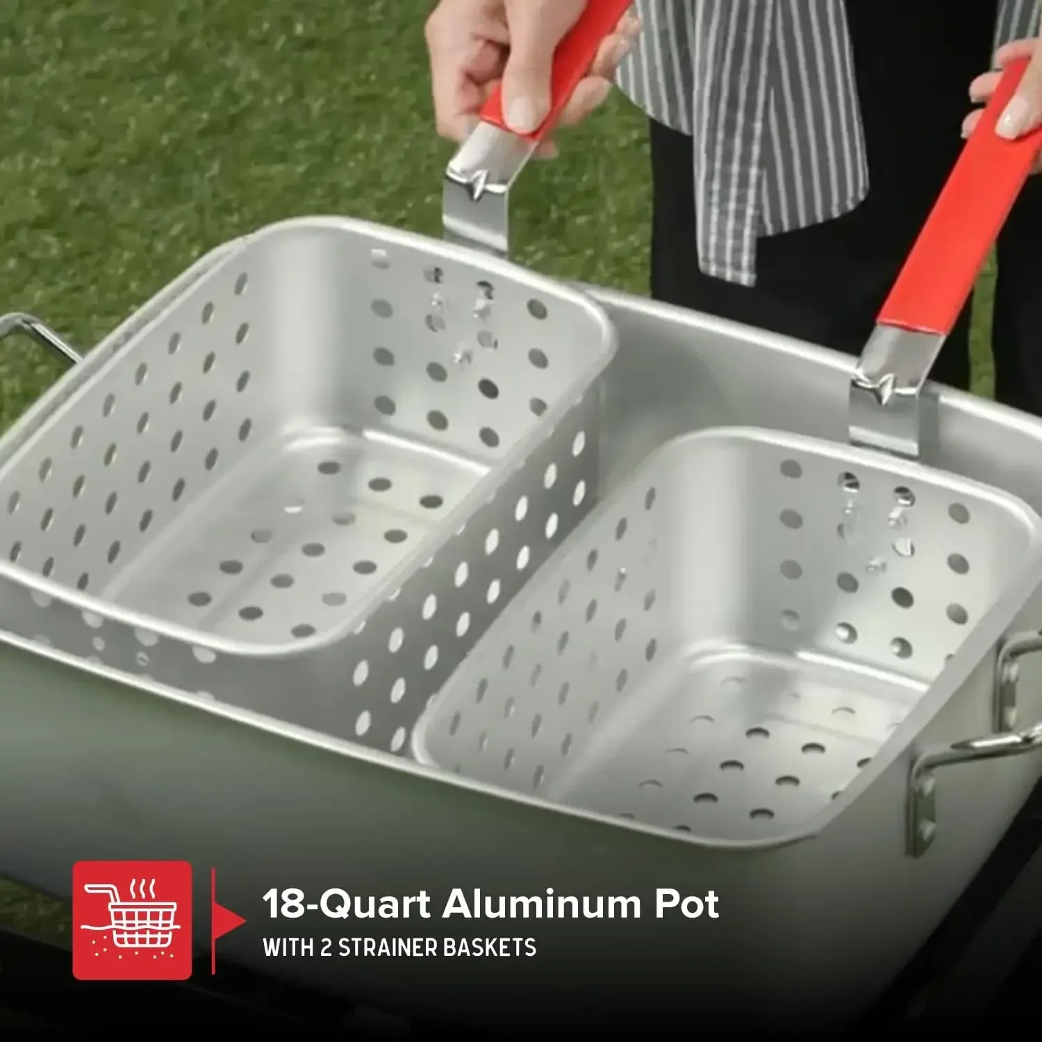 18 Qt Aluminum Fish Fryer Crawfish Boiler Pot Double Strainer Basket Outdoor Deep Fryer Welded Steel Stand Thermometer Poultry S