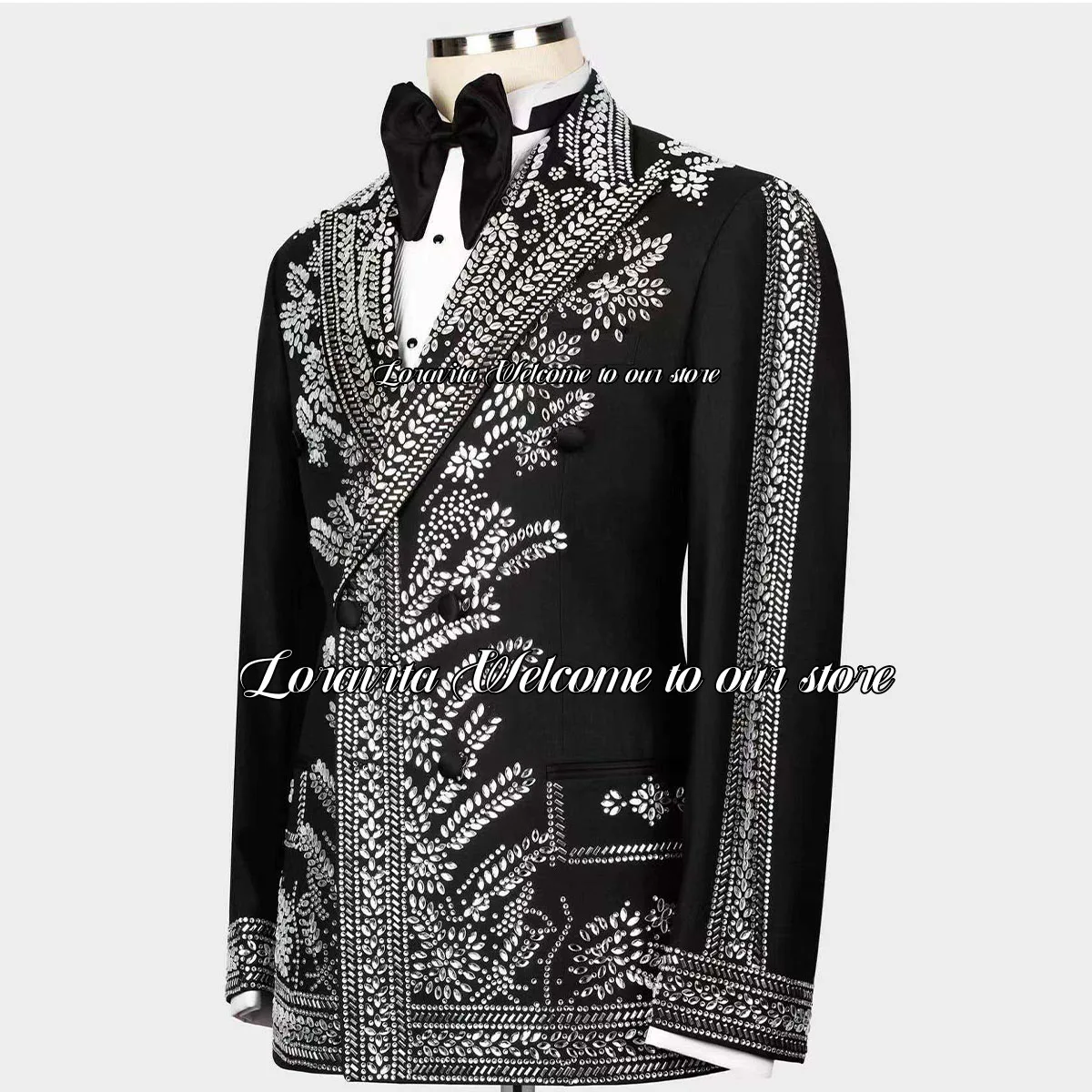 Luxury Beaded Jewelry Ornament Tuxedos Men Suit Glitter Crystal Diamonds Wedding Groom Party Blazers 2 Pieces rajes para hombre