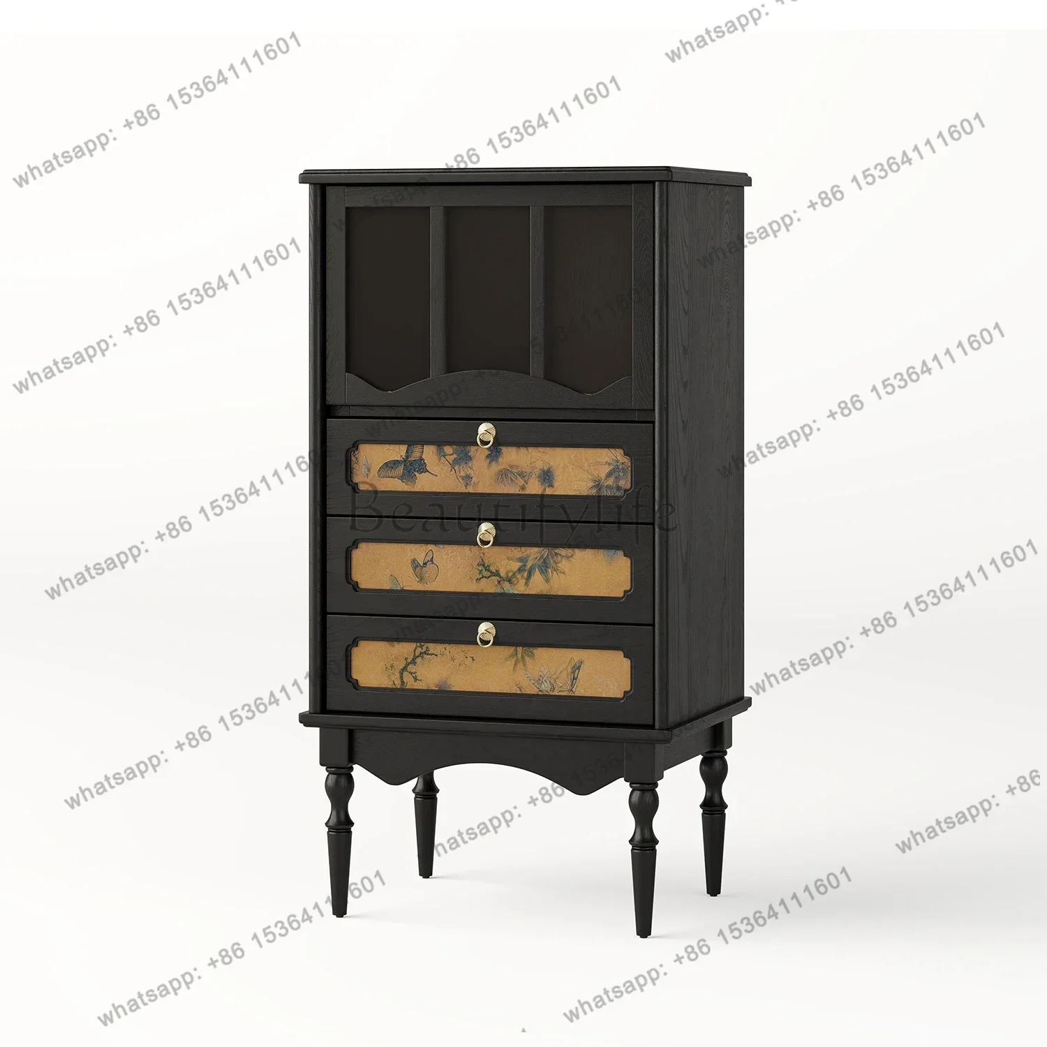French Retro Style Solid Wood Chest of Drawers Original Multi-Scene Flip Door Glass Side Cabinet