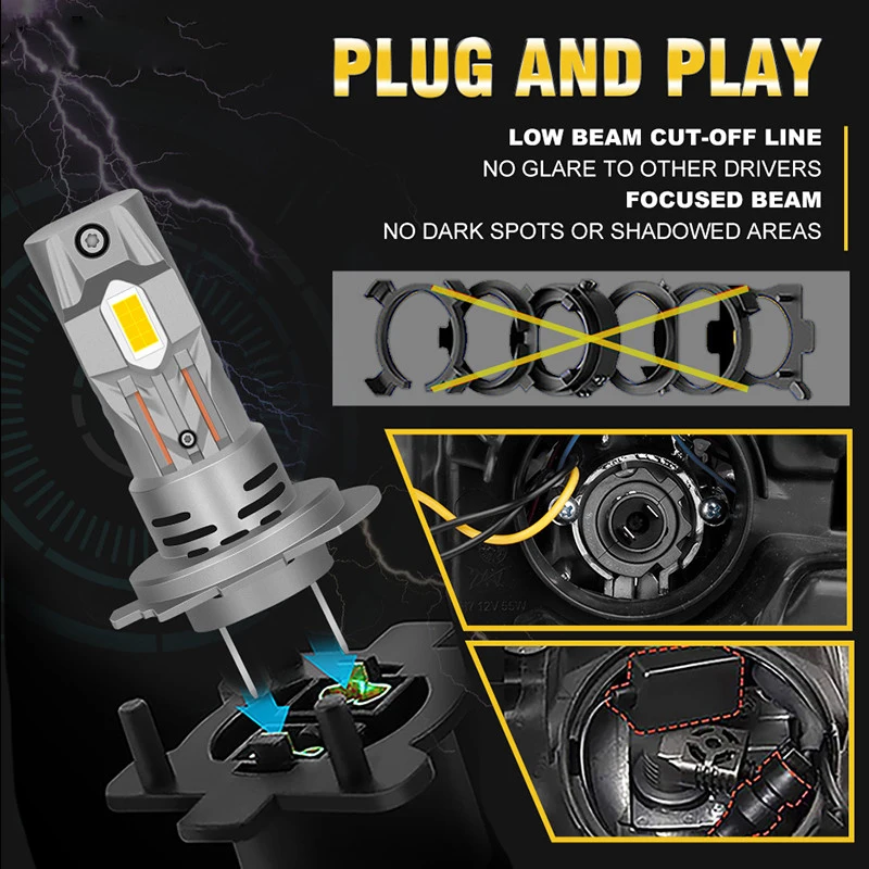 Turbo H7 LED Żarówki samochodowe 50000LM 120W Mini Auto Lamps 7535 CSP Wireless Plug and Play 6000K White 12V 24V z diodą wentylatora