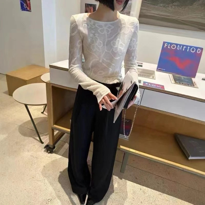 Yangzi lana pesada tejido largo Sve protección solar suéter con estampado de flores corte recto viaje Sle Color puro primavera