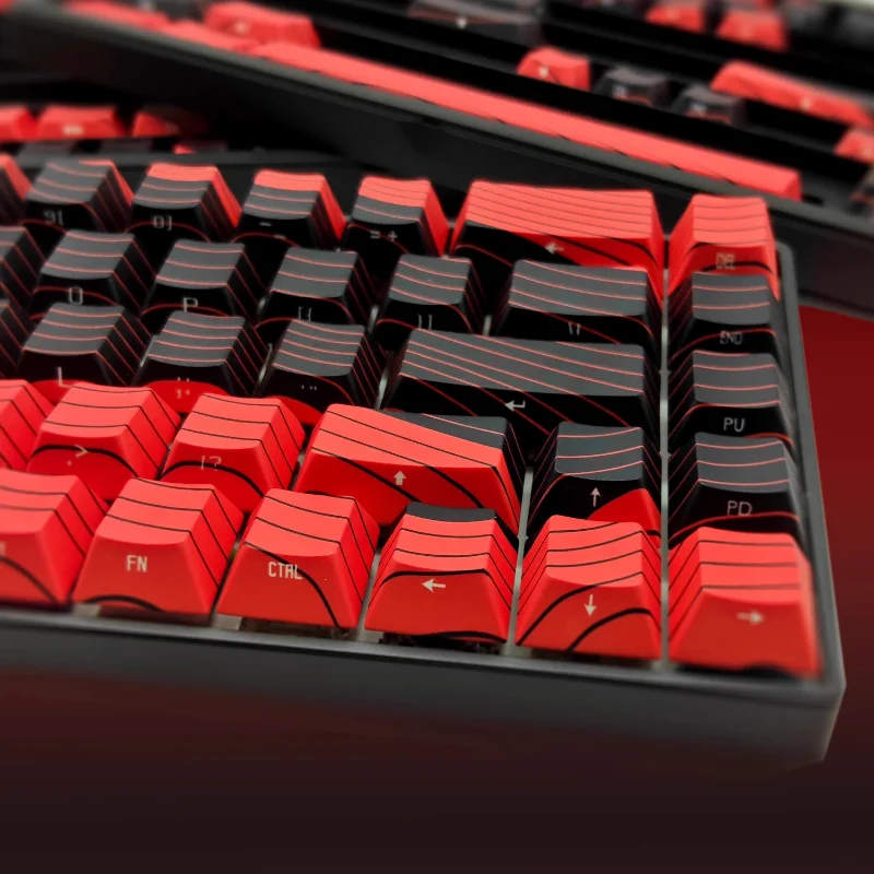 Red-Black Contour Keycap Set PBT Side-engraved Custom Cherry Profile Keycaps for MAD60/68 Mechanical Keyboard Gaming Accessories