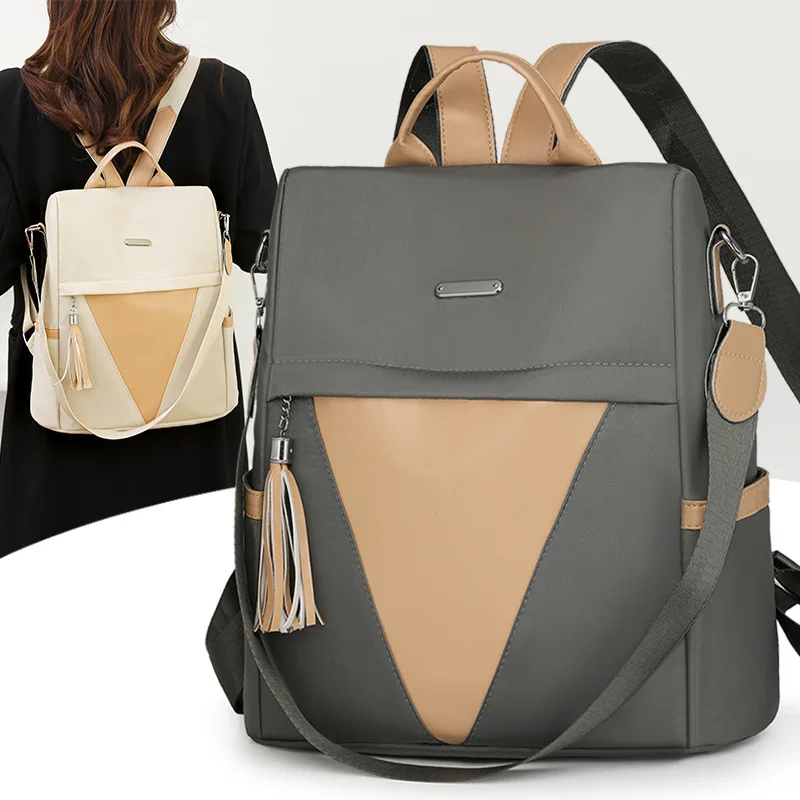 Lightweight nylon fabric waterproof women's backpack, color-blocking travel multi-purpose single-shoulder hand-carry backpack