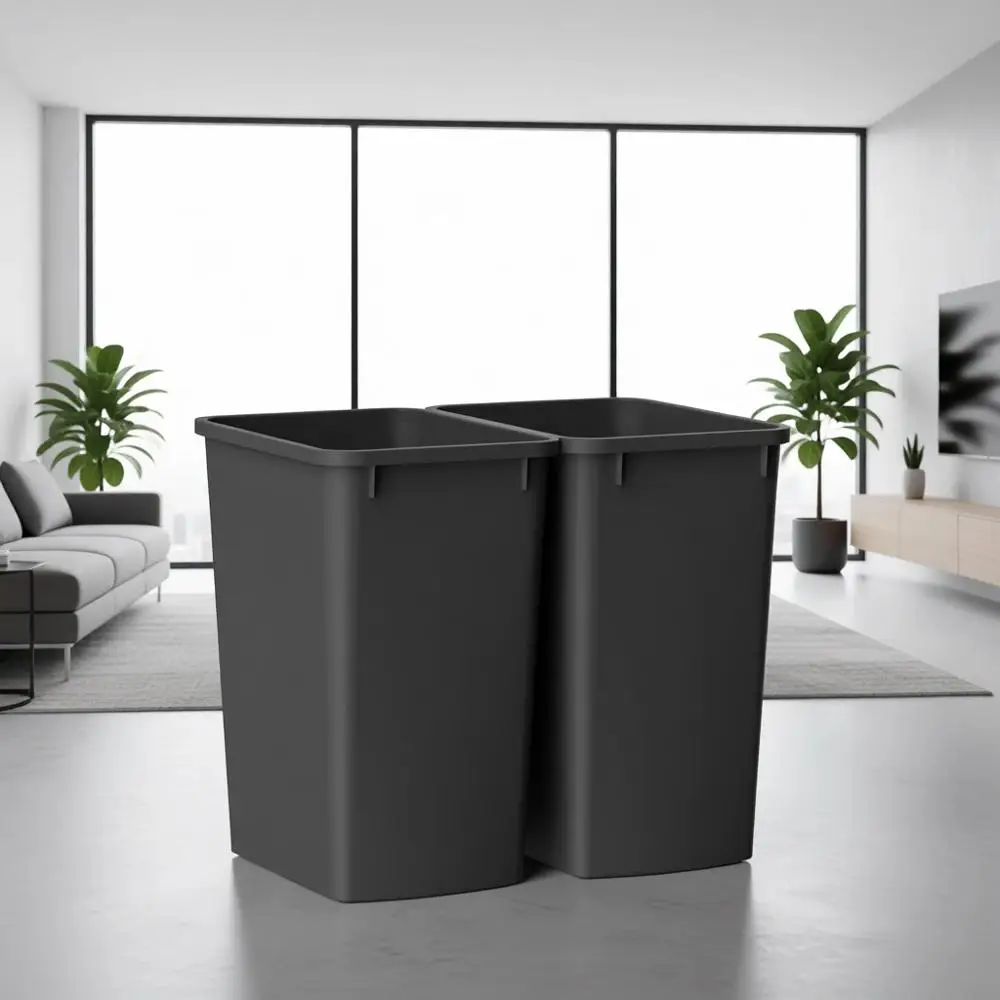 

9 Gallon Slim Dual Pack Trash Cans for Kitchen, Bathroom, and Office - Black