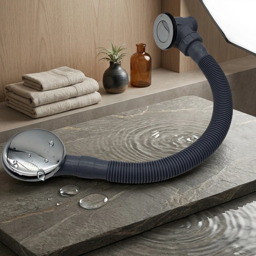 65cm Copper Alloy Double-headed Integrated Drain Bathtub Drain Overflow Kit  Leak=Proof Easy Install For 48-60mm Holes
