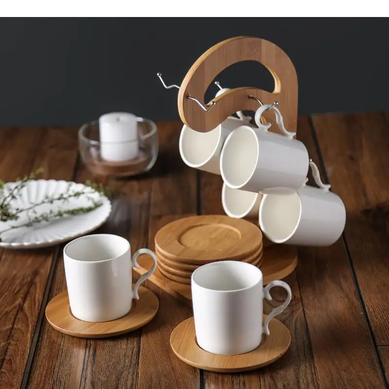 

European Coffee Cup and Saucer with Rack Set Simple Ceramic Cup Afternoon Nordic Tea Set Espresso Mark Cup Creative 6 Piece Set