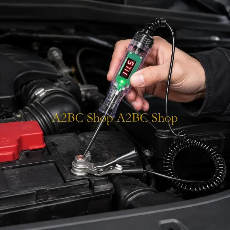 A2BC Car Circuit Tester Pen with Coiled Cable and Clip, Display Window and ABS Body, Handheld Probes Test Tool for Wiring Checks