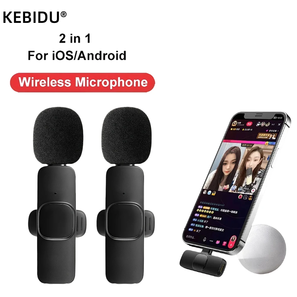 무선 라발리에 마이크 휴대용 오디오 비디오 녹화 미니 마이크 안드로이드 라이브 방송 게임용 휴대폰 수신기 포함