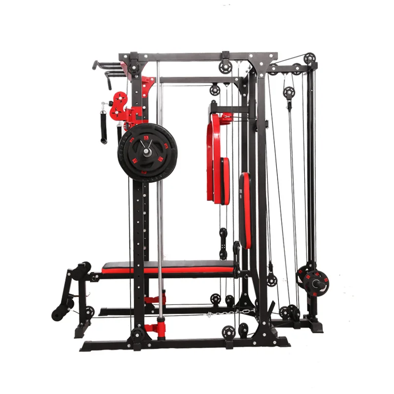 160kg Multi Function Fitness Equipment Home Gym Smith Machine Power Rack With Pulley System