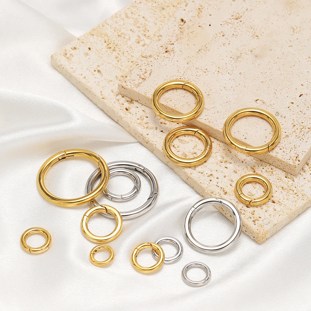 2Pcs/Lot Round Spring Clasps Stainless Steel Gold Plated Keyrings Buckles Connectors for DIY Jewelry Bag Hooks Making Components