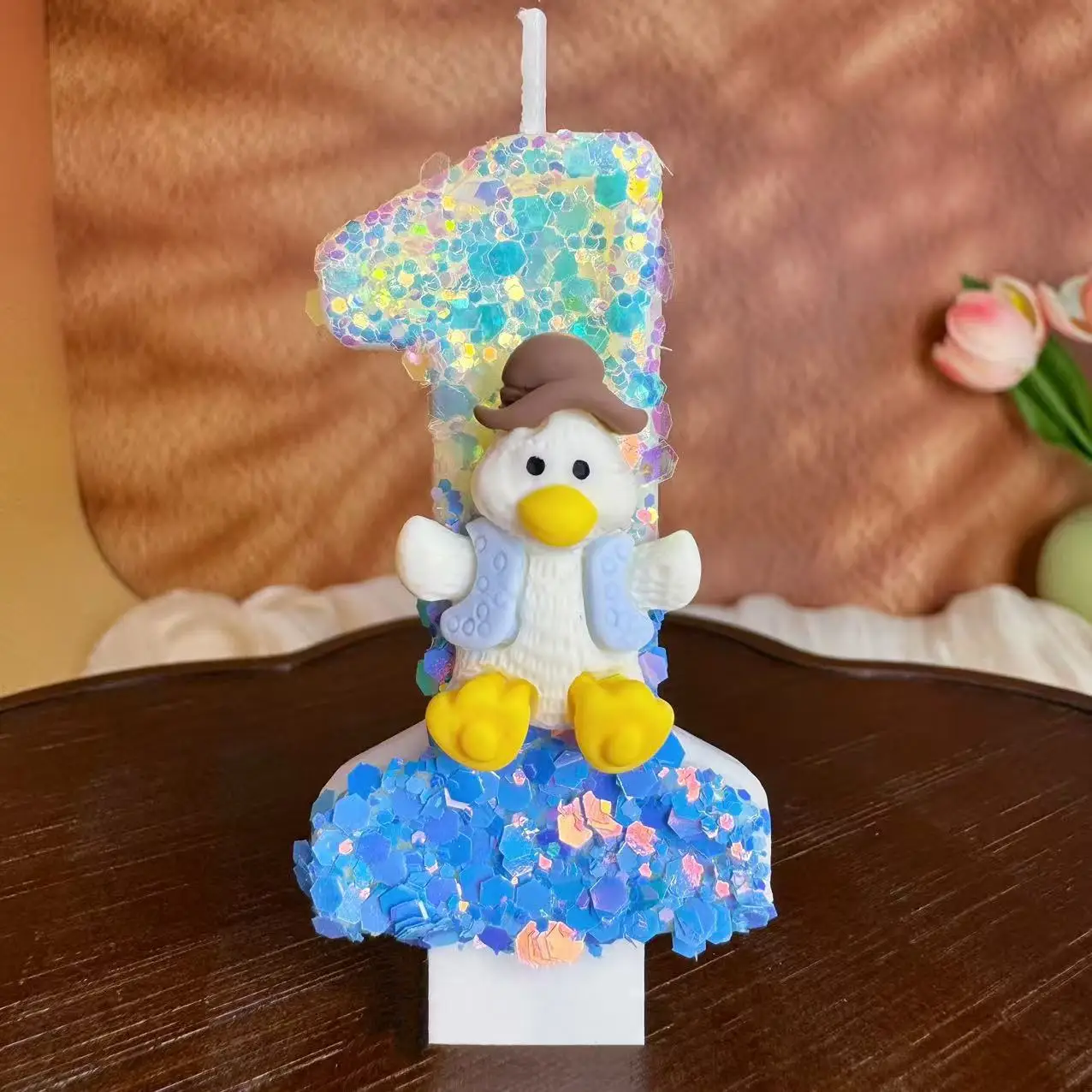 Light blue hat-collar jacket white duck digital candles, party gifts, festival decorations, birthday and anniversary candles