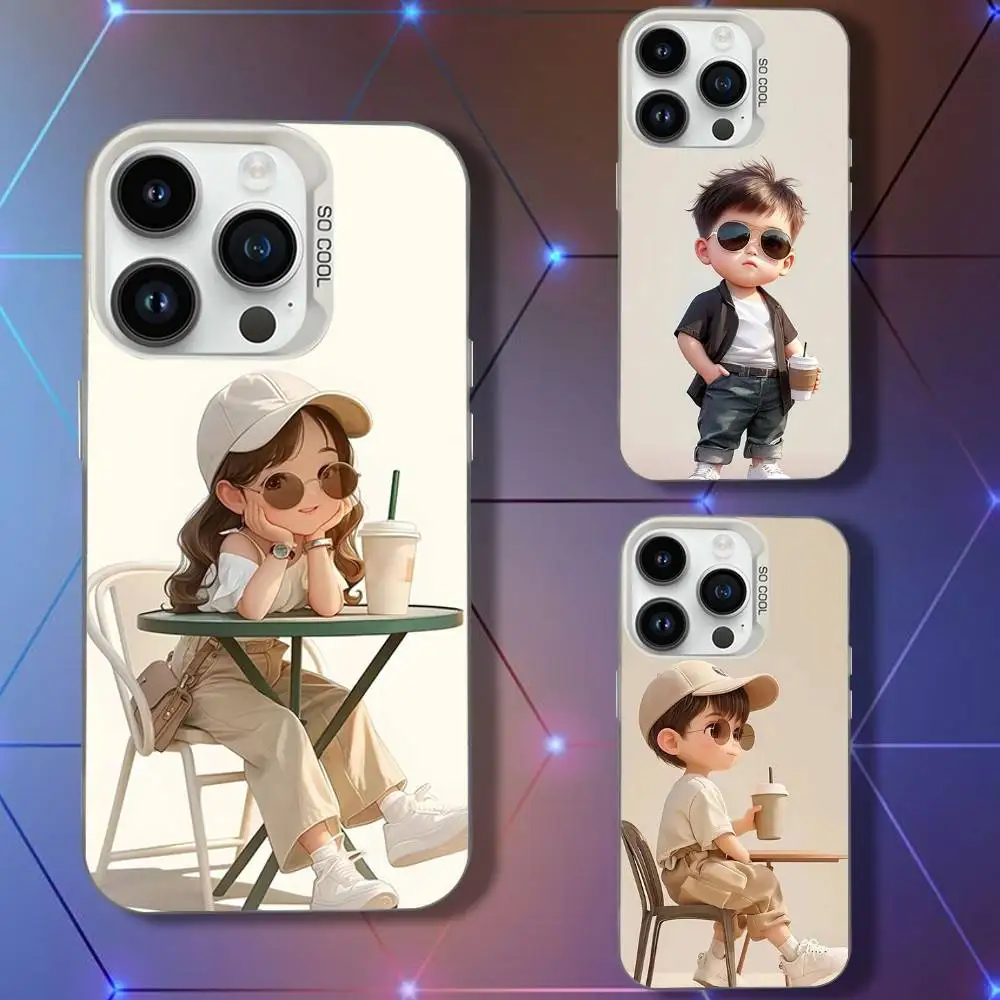 

Coffee Boy Girl Phone Case For iPhone 16,15,14,13,12,11,Pro,XS,Max,Plus,Mini,SE White Candy Matte Shockproof Cover