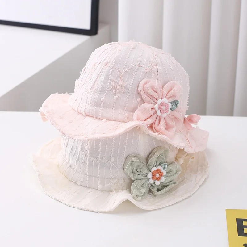 Summer Adjustable Princess Girl Fisherman Hat Baby Cute UV Sun Protection Cap Pink Bucket Hats With Flower 3-12M
