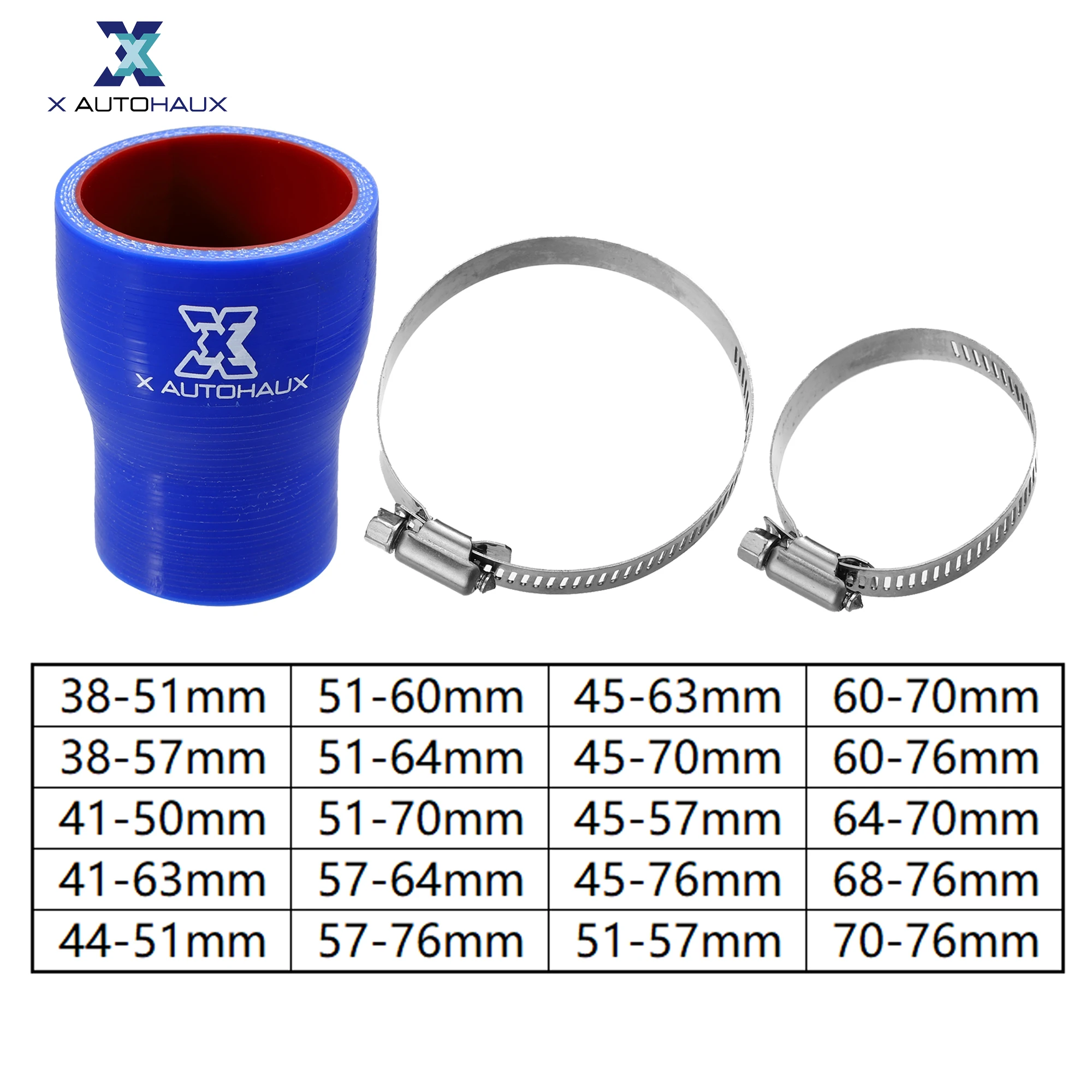 X Autohaux 38-51mm 45-63mm 51-60mm 60-70mm ID Straight Silicone Reducer Hose Silicone Hose Coupler Intercooler Tube 29 Sizes