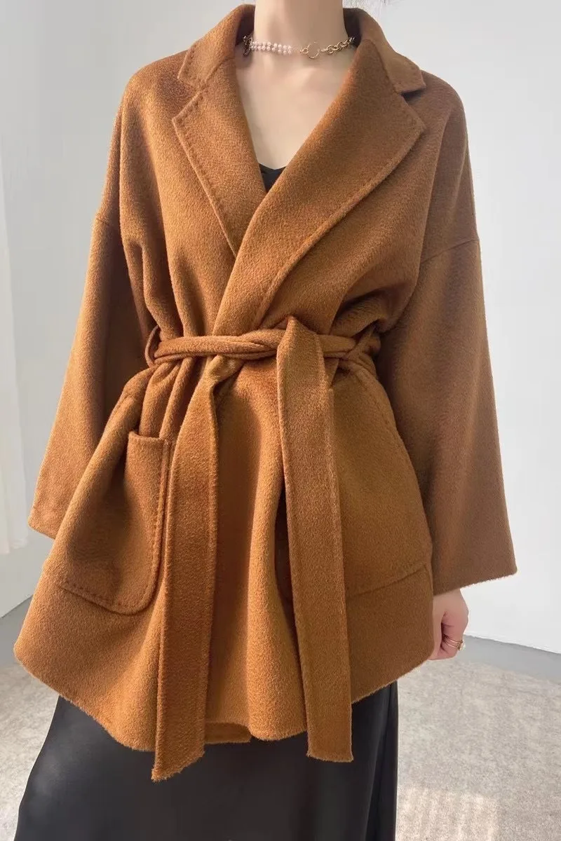 NONE 2024 Winter Casual Einstellbare Taille Wolle Mantel Frauen Wasser Wellen Woolen Mantel Jacken weibliche Neue Herbst Kamel Mantel Pendeln 5