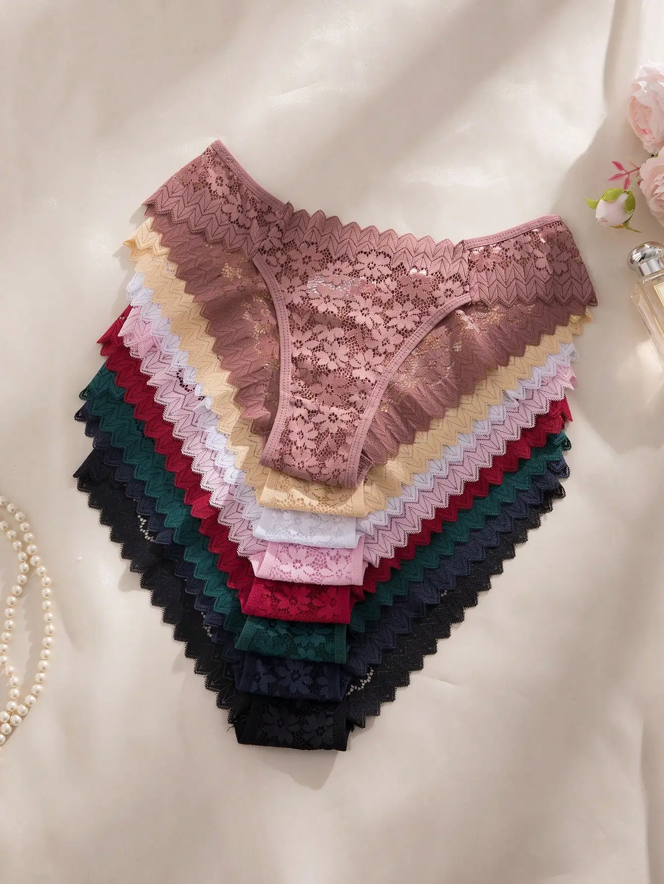 

Набор из 8 трусиков-стрингов с цветочным кружевом для женщин, прозрачный сексуальный комплект нижнего белья