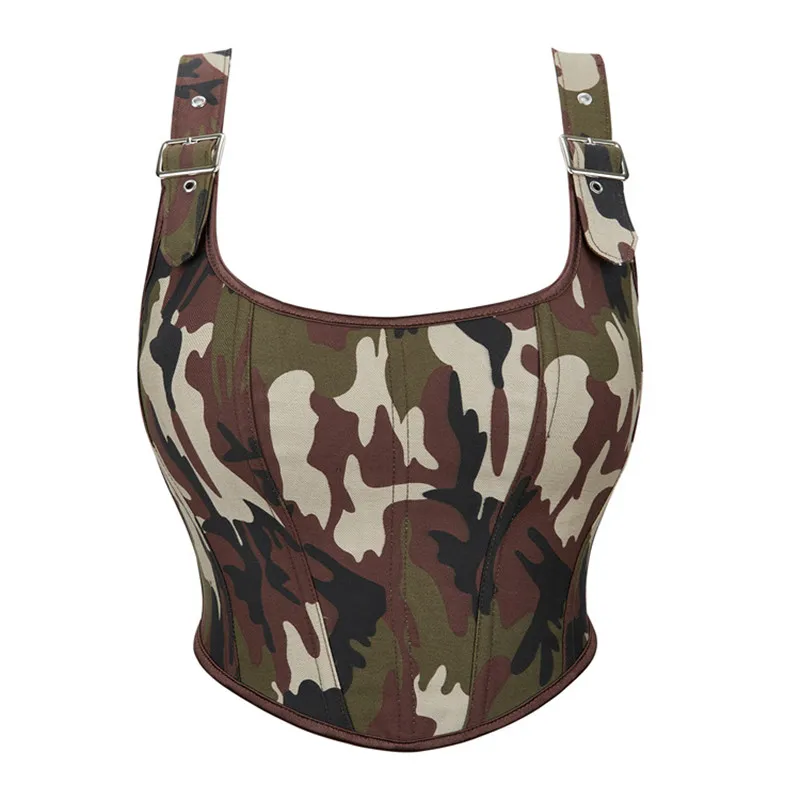 

Camouflage Camo Print Corset for Women Fashion Sexy Overbust Corset Adjustable Shoulder Straps Underwear Bustier Crop Tops Vest