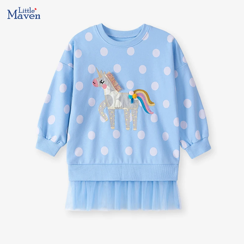 

Little maven Girls Mesh Sweatshirts Animal Unicorn Embroidery Baby Girls Long Sleeve Sweatshirt for Kids Tops Clothes Autumn