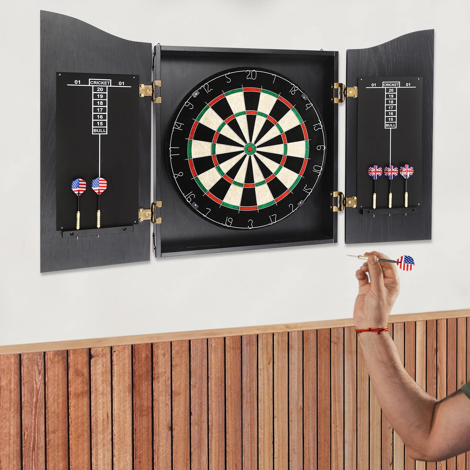 

40.15*21.25in Dartboard Cabinet Set Dart Board Classic Dartboard Cabinet w/ 6*Darts for Adults Family
