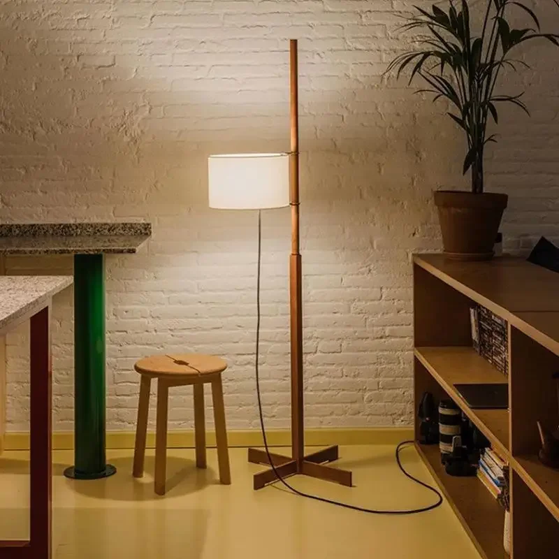 

Modern solid wood fabric lampshade LED floor lamp Wabi Sabi living room bedroom bedside decoration sofa corner standing lamp