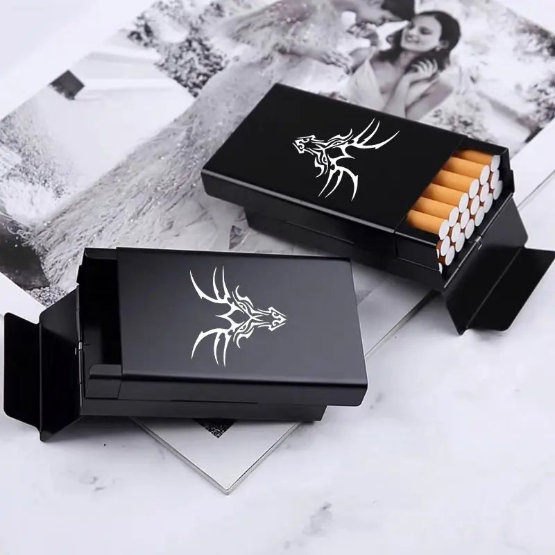 20 Pack Black Cigarette Case with Personalized Creativity, Popular Aluminum Alloy Sliding Lid Box, Minimalist Style