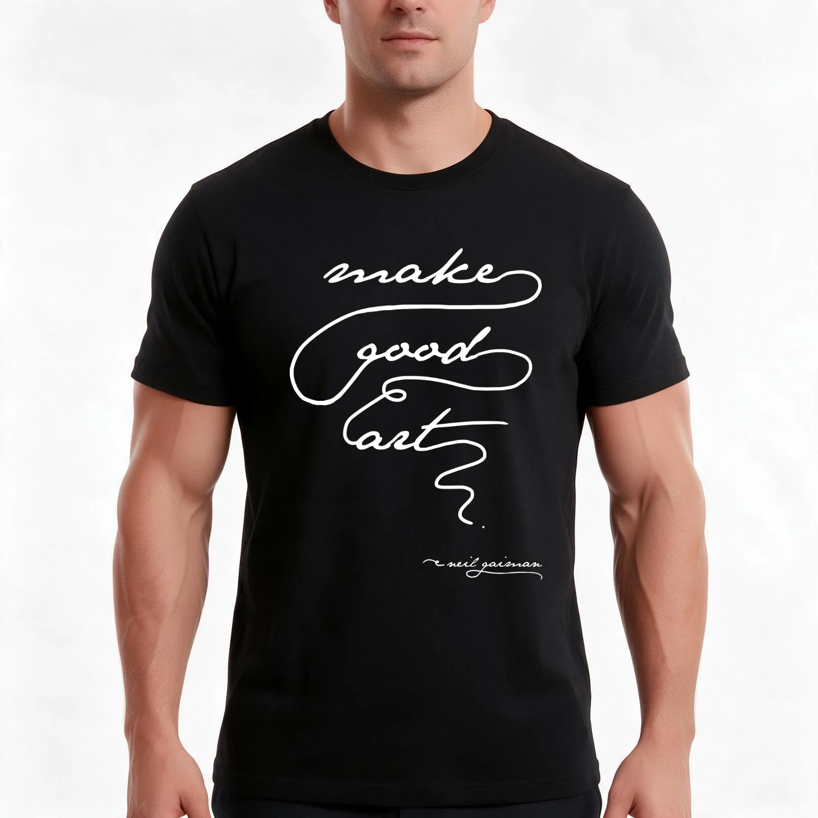 Make Good Art - Neil Gaiman. Dark Tshirts T-Shirt, Summer Casual Cotton Tee, Oversized Streetwear Tops, Vintage Graphic Print