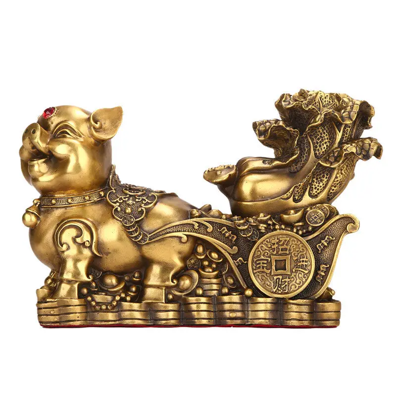 Copper pig ornament, brass piggy bank, living room entrance decoration handicraft, large.