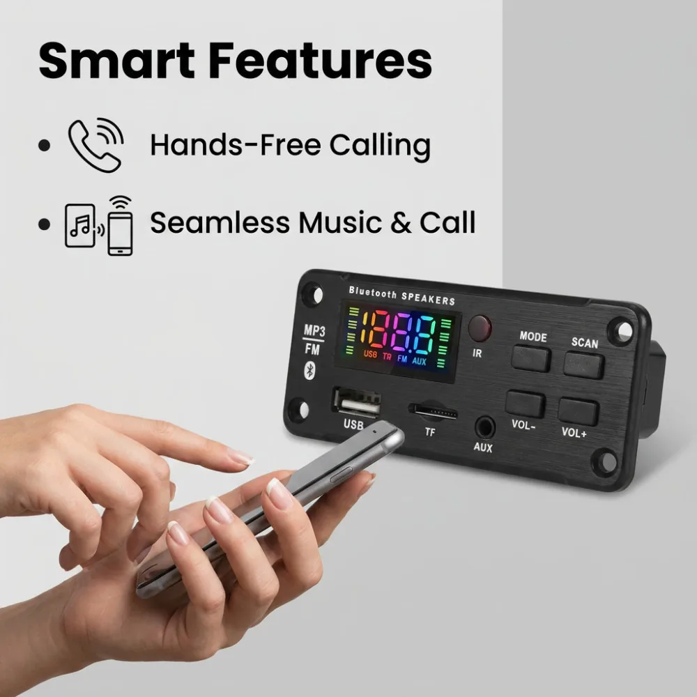 50W Amplifier Bluetooth MP3 WMA WAV Decoder Board 12V Handsfree Call USB TF FM Car Audio Music Player Speaker Volume Control view 5