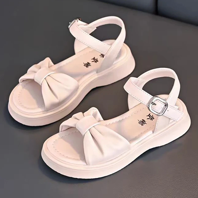 Sandalias de verano de cuero PU para niñas, zapatos de playa a la moda para adolescentes, sandalias informales antideslizantes de suela blanda para niñas