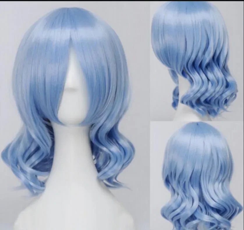 

Lolita Medium Long Wavy Blue Full Wig Cute Hair Anime Costume Cool Style