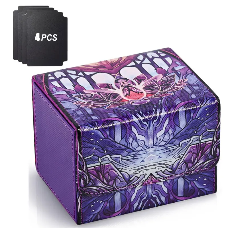 Card Deck Box for Pattern Print, Holds 120+ Sleeved Cards with 4 Dividers, PU Leather Card Box for TCG Trading Cards