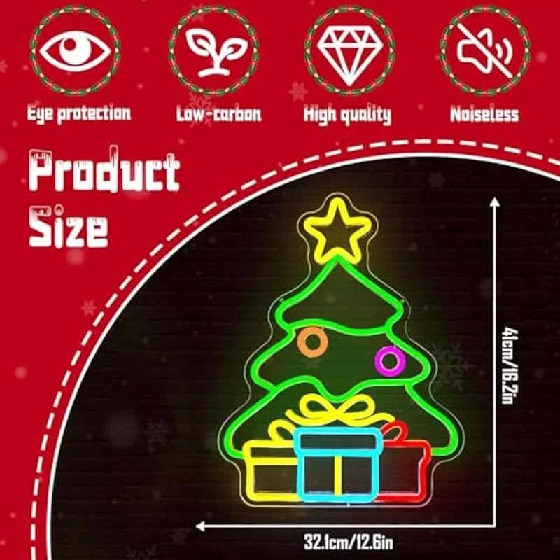 Kerst Neon Sign Boom Geschenkdoos Licht Decoraties Dimbaar LED Light Up Sign voor Wall Decor Party Kids Gift Winter Home